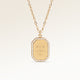 Personalized octagonal gold necklace with white zircons along the edge and space for engraving of 8 characters on one line on the front