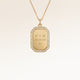 Personalized octagonal gold necklace with white zircons along the edge and space for engraving of 8 characters on one line on the front