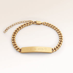 Personalized bar gold bracelet for women with space for engraving of text or coordinates