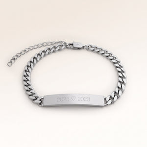 Personalized bar silver bracelet for women with space for engraving of text or coordinates