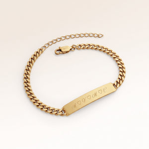 Personalized bar gold bracelet for women with space for engraving of text or coordinates
