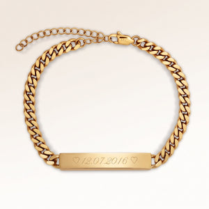 Personalized bar gold bracelet for women with space for engraving of text or coordinates