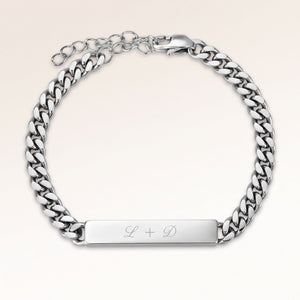 Personalized bar silver bracelet for women with space for engraving of text or coordinates