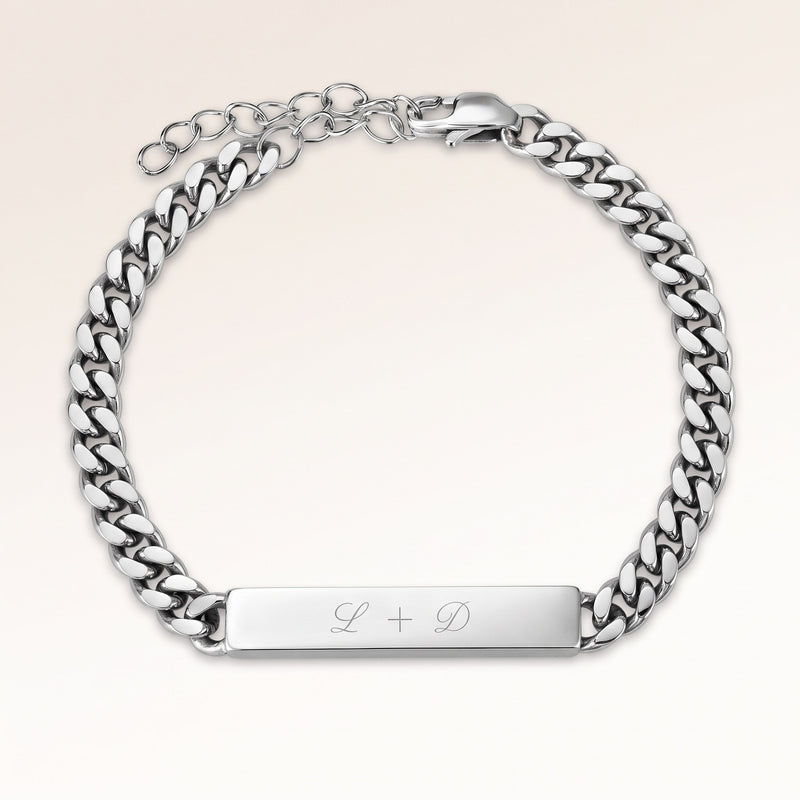 Personalized bar silver bracelet for women with space for engraving of text or coordinates