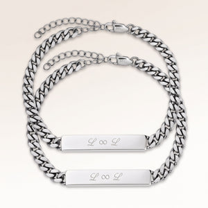 Friendship bracelets, pair of two bar bracelets in silver with personalized engraving, from Mon Chou