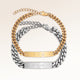 Couples bracelets with 5 mm bar for her and 8 mm bar for him in gold and silver with personalized engraving, from Mon Chou