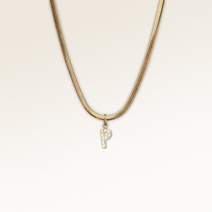 Letter pendant P in gold with white zircons, personalized initial necklace from Mon Chou