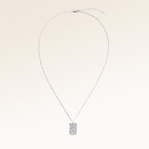 Full square necklace in silver fully laid out with fine adjustable silver chain and minimalist pendant for personalized engraving