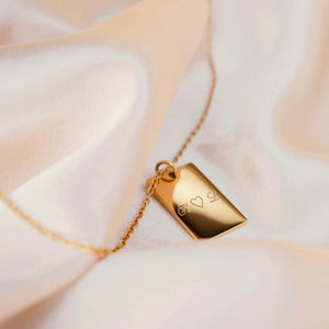 Friendship necklaces, pair of two square necklaces in gold and silver with personalized engraving, from Mon Chou